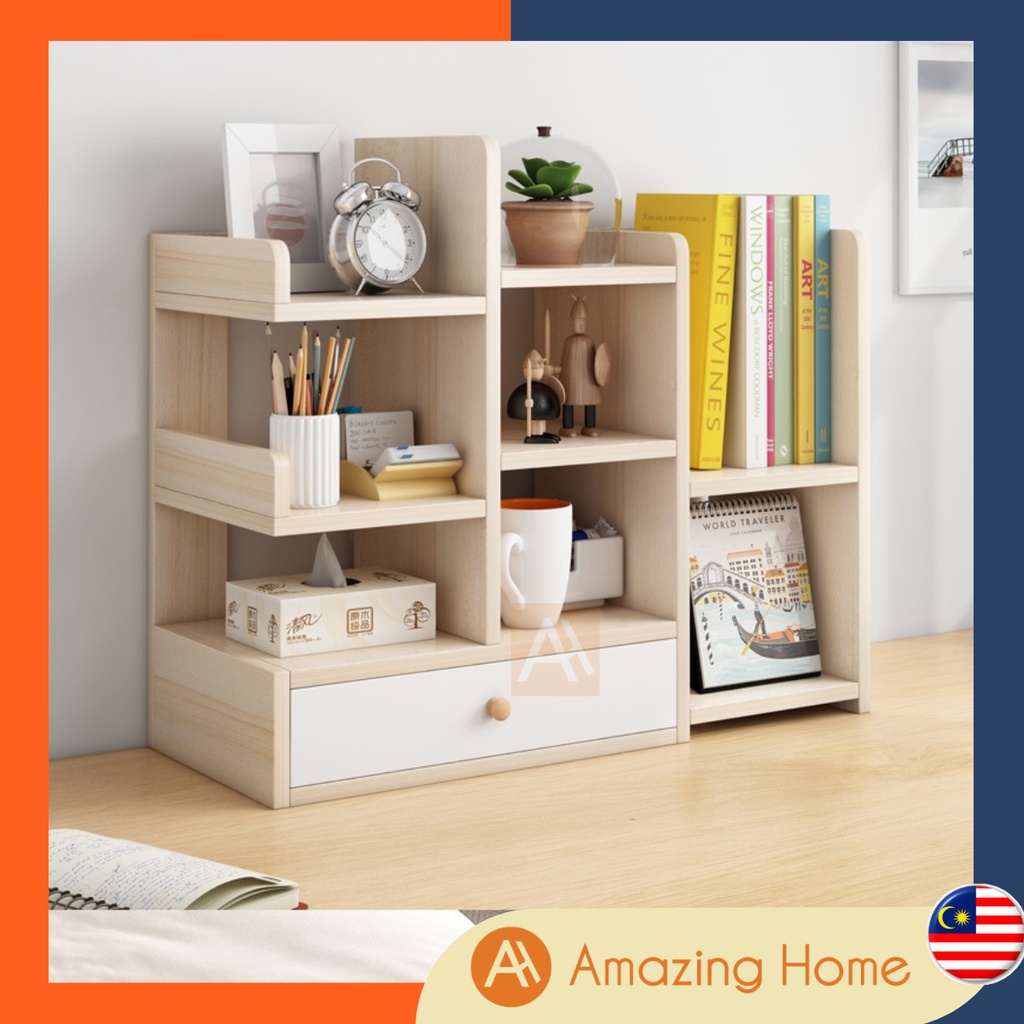 AmazingHome Tabletop Bookshelf Desktop Book Shelf Table Shelf Rack