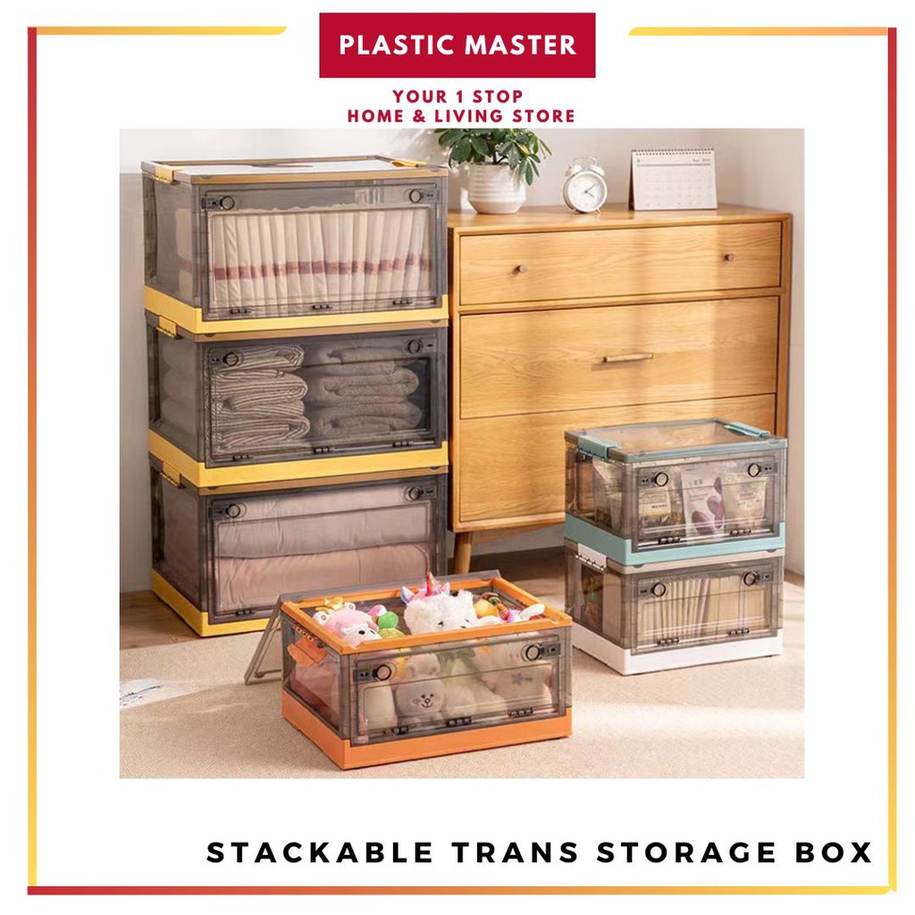 Stackable Transparent Storage Box Folding Double Door Storage Box Large