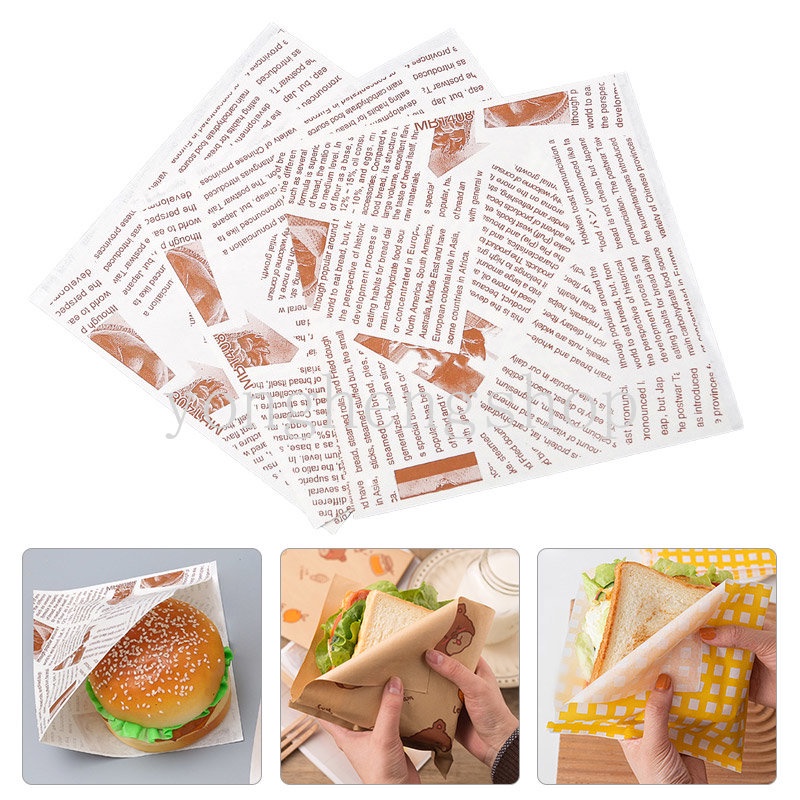 10 50pcs Sandwich Wrapper Donut Bakery Bread Kraft Paper Food Packaging 