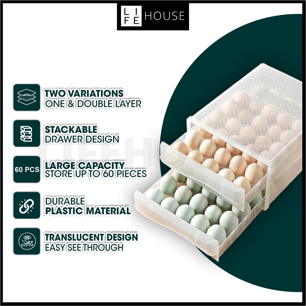 Multi-Layer 30/60 Stackable Plastic Egg Storage Box Egg Tray Kotak ...