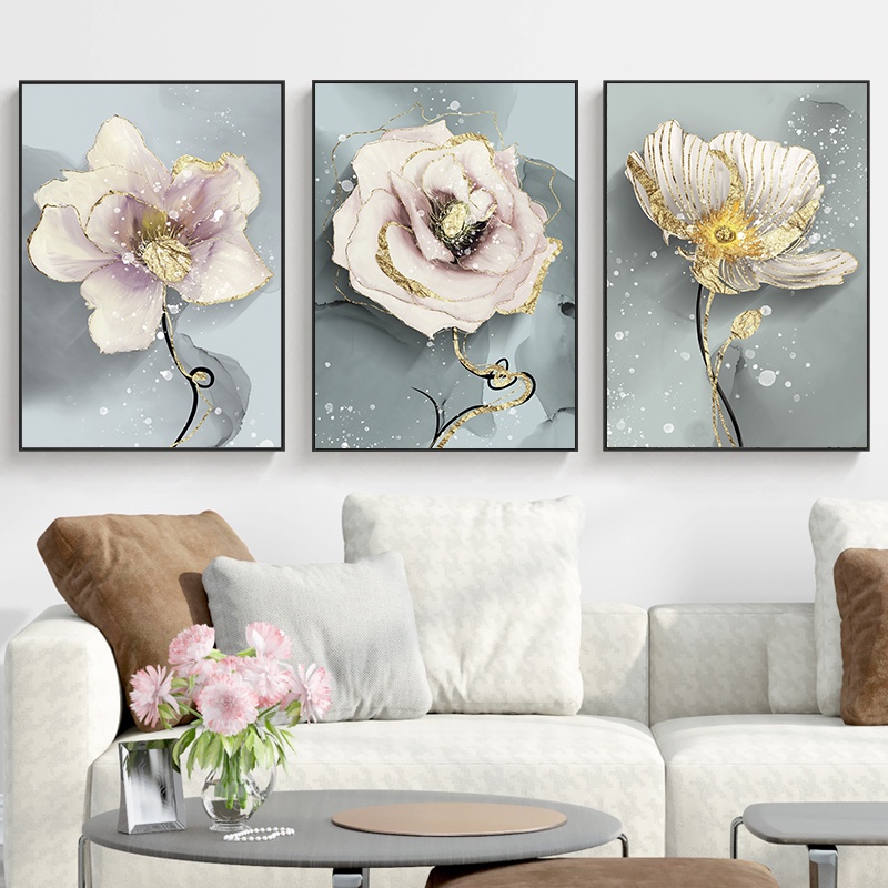 Flower Picture Home Decor Wall Art Canvas Painting Nordic Marble Golden ...