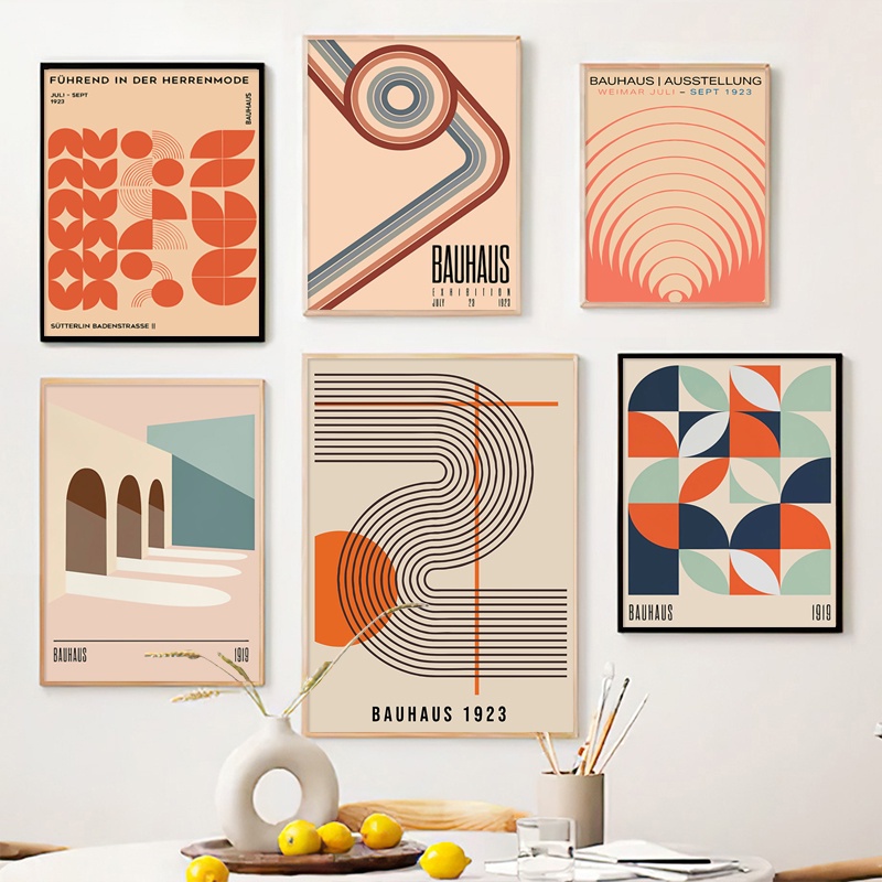 Bauhaus Abstract Canvas Geometric Posters And Prints Wall Art Pictures ...