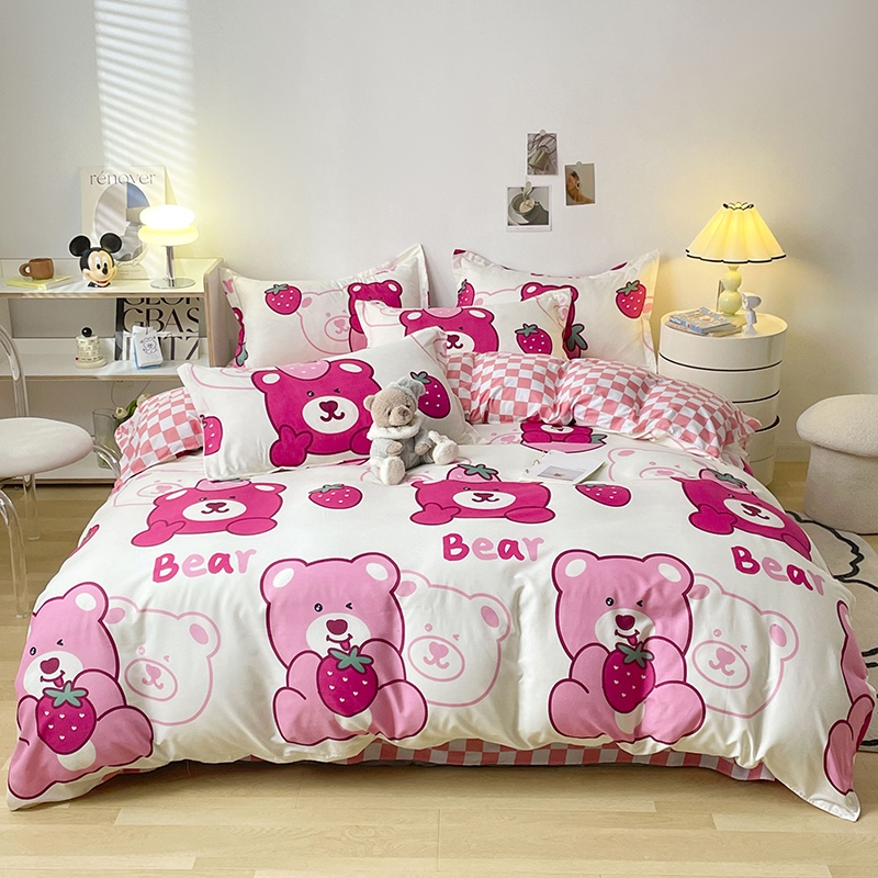 Strawberry Bear 3/4in1 Bedding Set Bedsheet Flatsheet Pillowcase Quilt ...