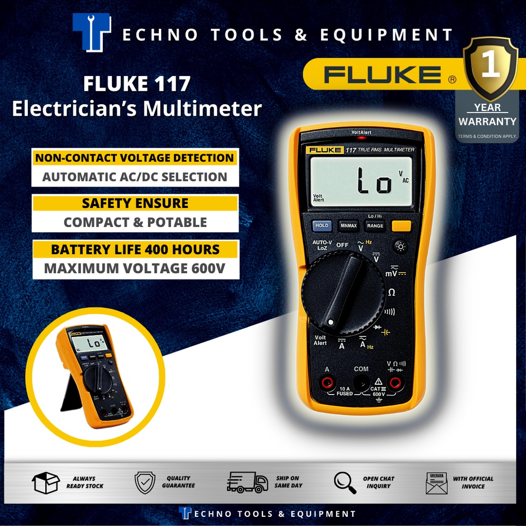 FLUKE 117 Electrician’s Multimeter With Non-Contact Voltage | Shopee ...