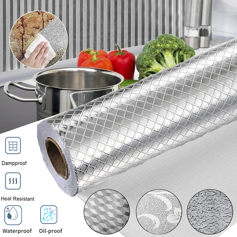 10M Kitchen Oilproof Wallpaper Aluminum Foil Waterproof Stickers Kitchen Stove Self DIY