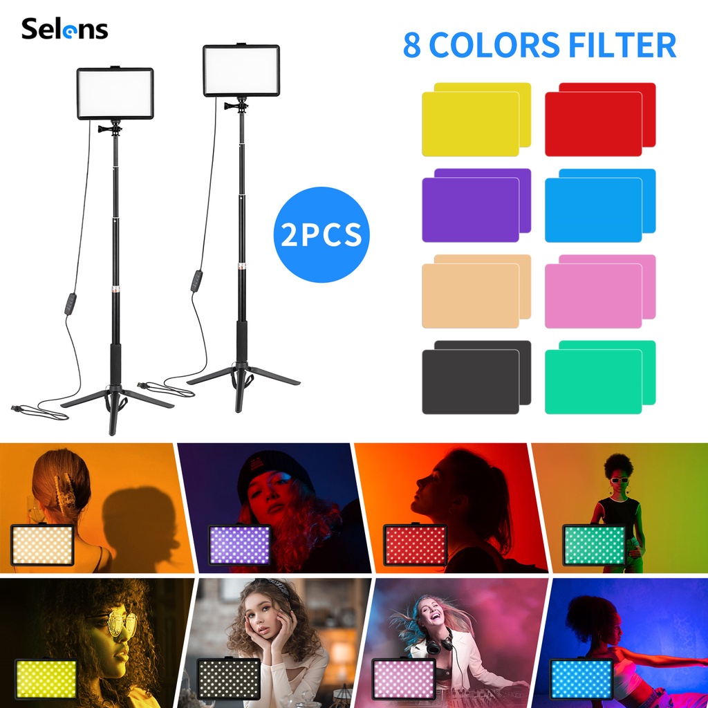 Selens 2PCS LED Fill Light 8 inch Dimmable Panel Light with 8PCS Filter ...