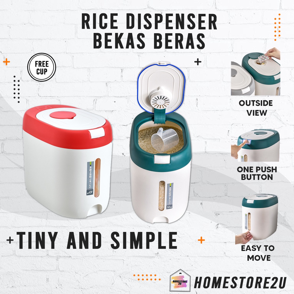 Rice dispenser 10kg | rice box | rice storage | rice container | bekas ...
