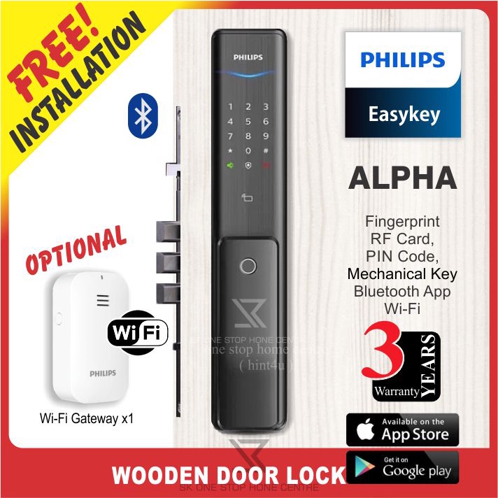 Philips ALPHA Fingerpint Bluetooth / Wi-Fi Push Pull Digital Door Lock ...