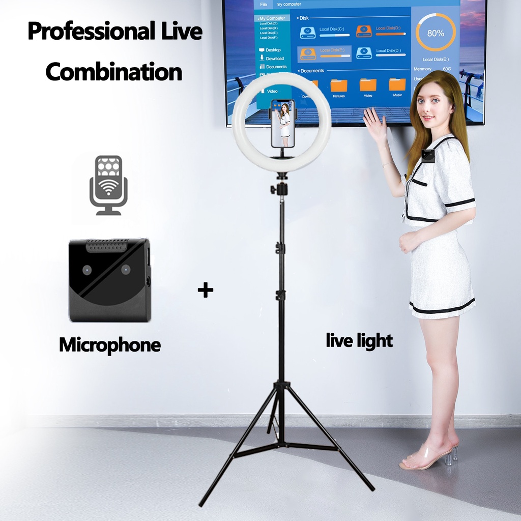 LED Photography Lighting Ring Light With Mic Tripod Selfie Fill Lamp ...