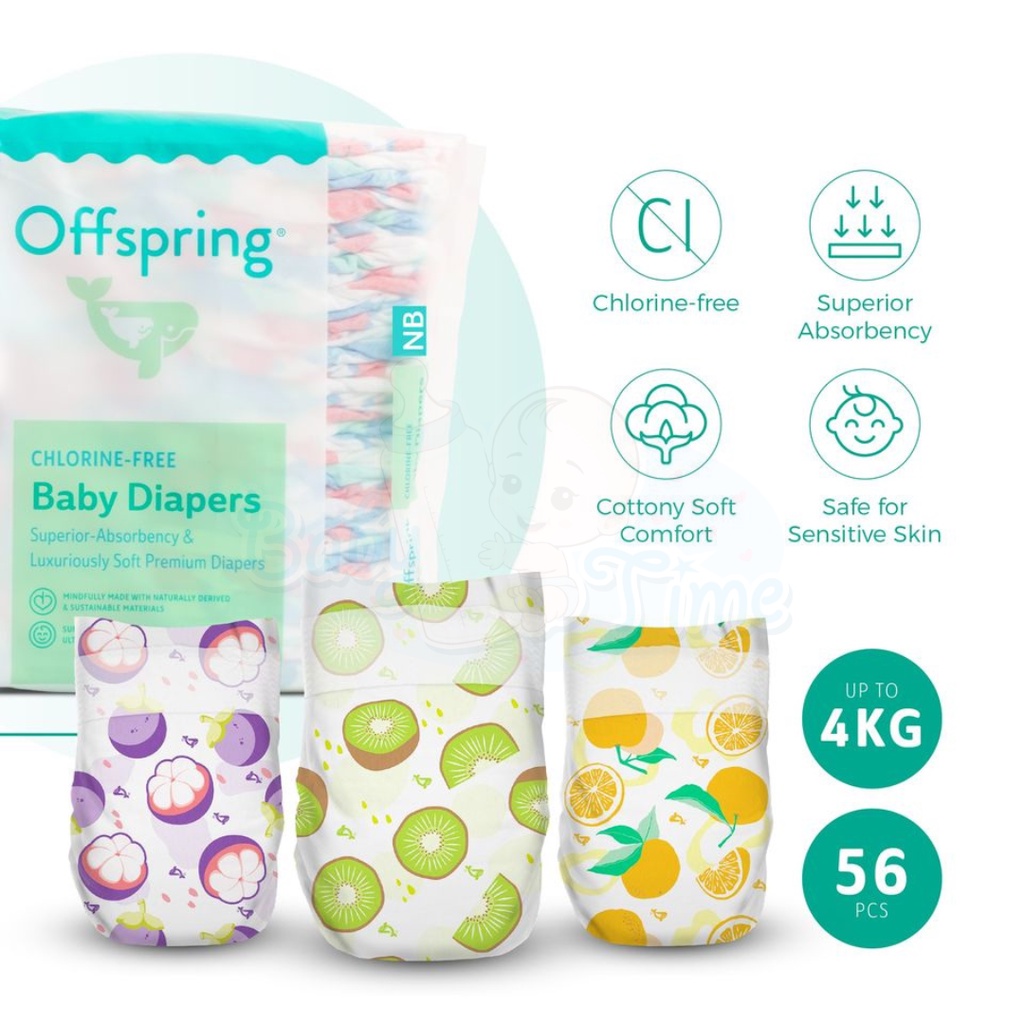 Offspring Chlorine-free Baby Fashion Diapers Tape - Newborn (56pcs ...