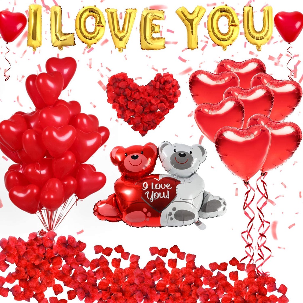 21Pcs I Love You Balloons & Heart Balloons Kit with 1000 Pcs Red Silk ...