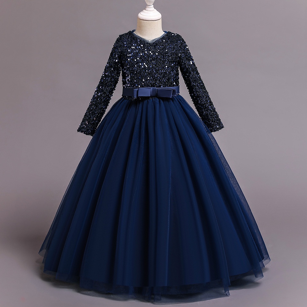 Girls Long Sleeve Velvet Princess Dress for Fall Winter Elegant Soild Birthday Party Dresses