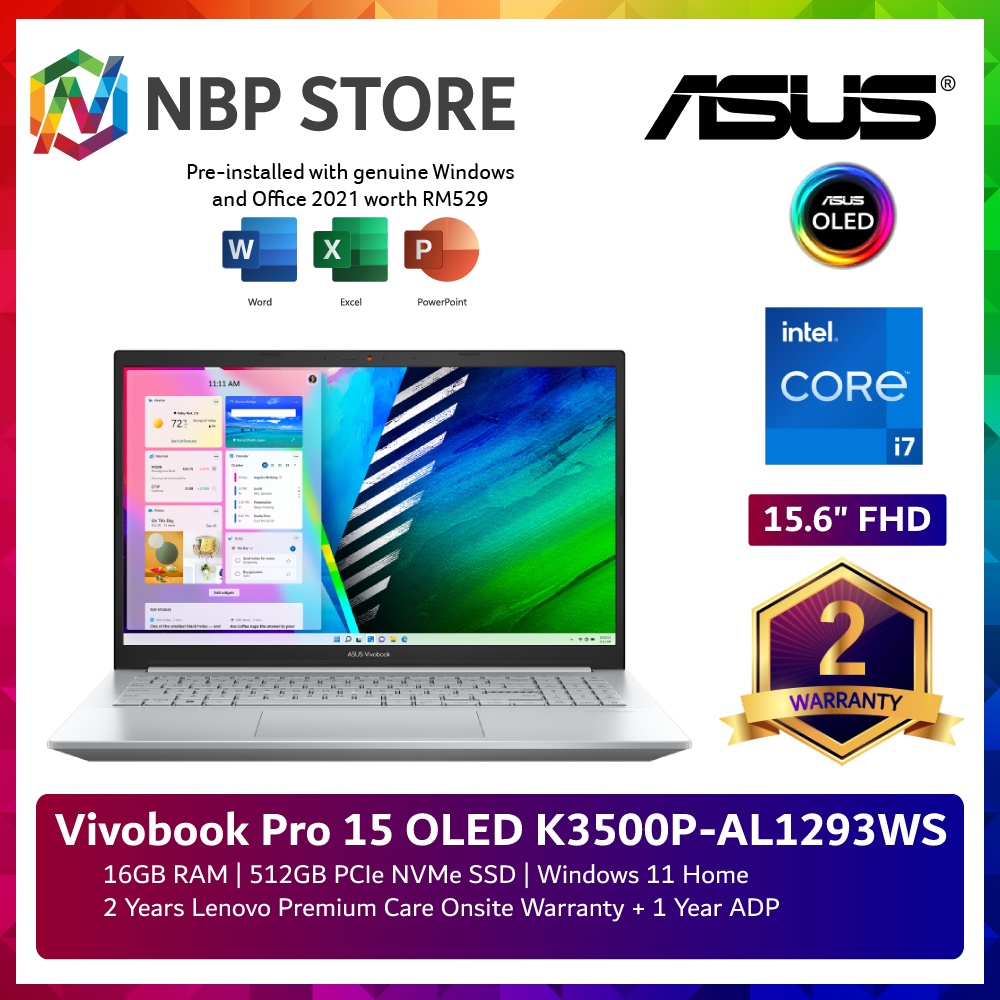 Asus Vivobook Pro 15 OLED K3500P-AL1293WS 15.6'' FHD Laptop Cool Silver ...