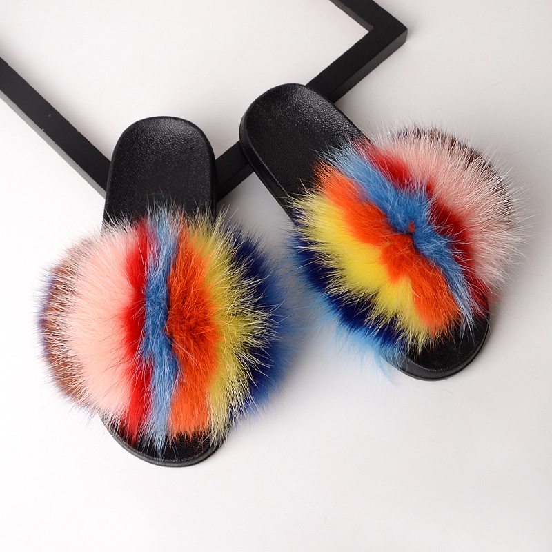 Stylish Real Fur Slippers Sandals Shoes Women's Luxury Fluffy | Shopee ...