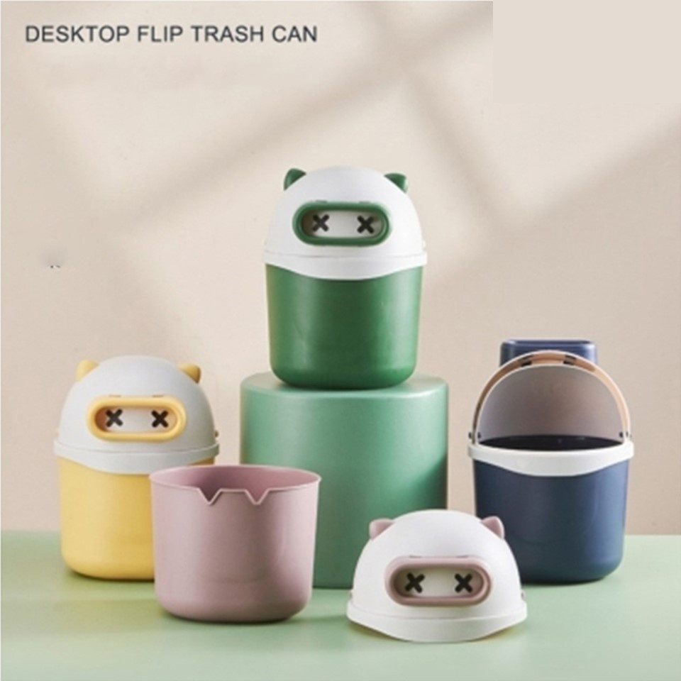 Cute Animal Flip-Top Trash Can - 5L Capacity, Desktop Bin For Bathroom, Kitchen, Office (Pink) - View #4