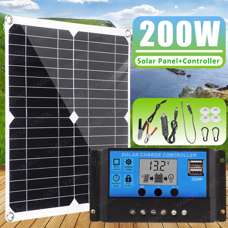 200W 18V Solar Panel Kit Monocrystalline Portable Flexible Folding Include  Solar Charge Controller and PV Cable for 5V/12V/24V Battery Charging Camper