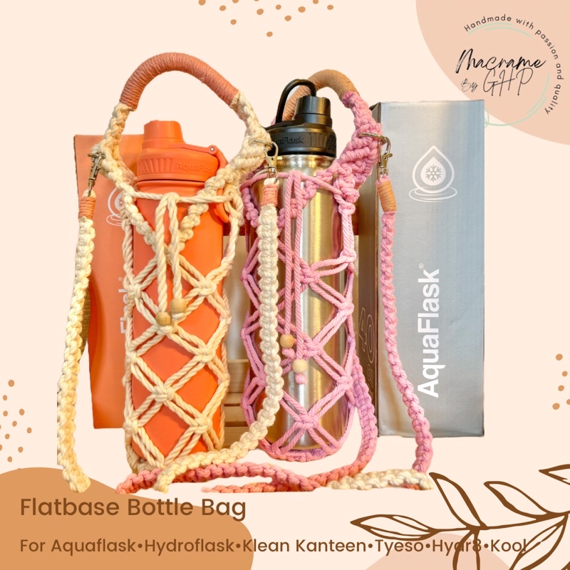 Flatbase Macrame Bottle Holder for AquaFlask Hydroflask Kool Tyeso