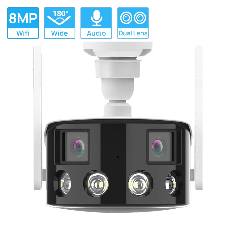 Hamrol 4K 8MP 180 ° Ultra-Wide Angle Dual-Lens Outdoor WIFI Camera Two ...