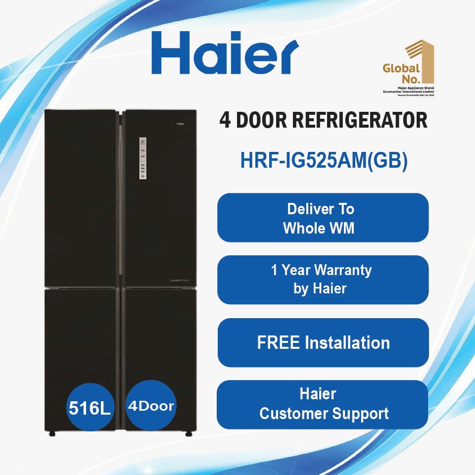 HAIER 4 Door Fridge Refrigerator 516L Inverter Glass Finishing HRF