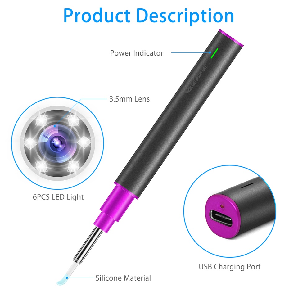 Original B2 Pro Smart Visual Ear Picker Otoscope HD Camera Endoscope
