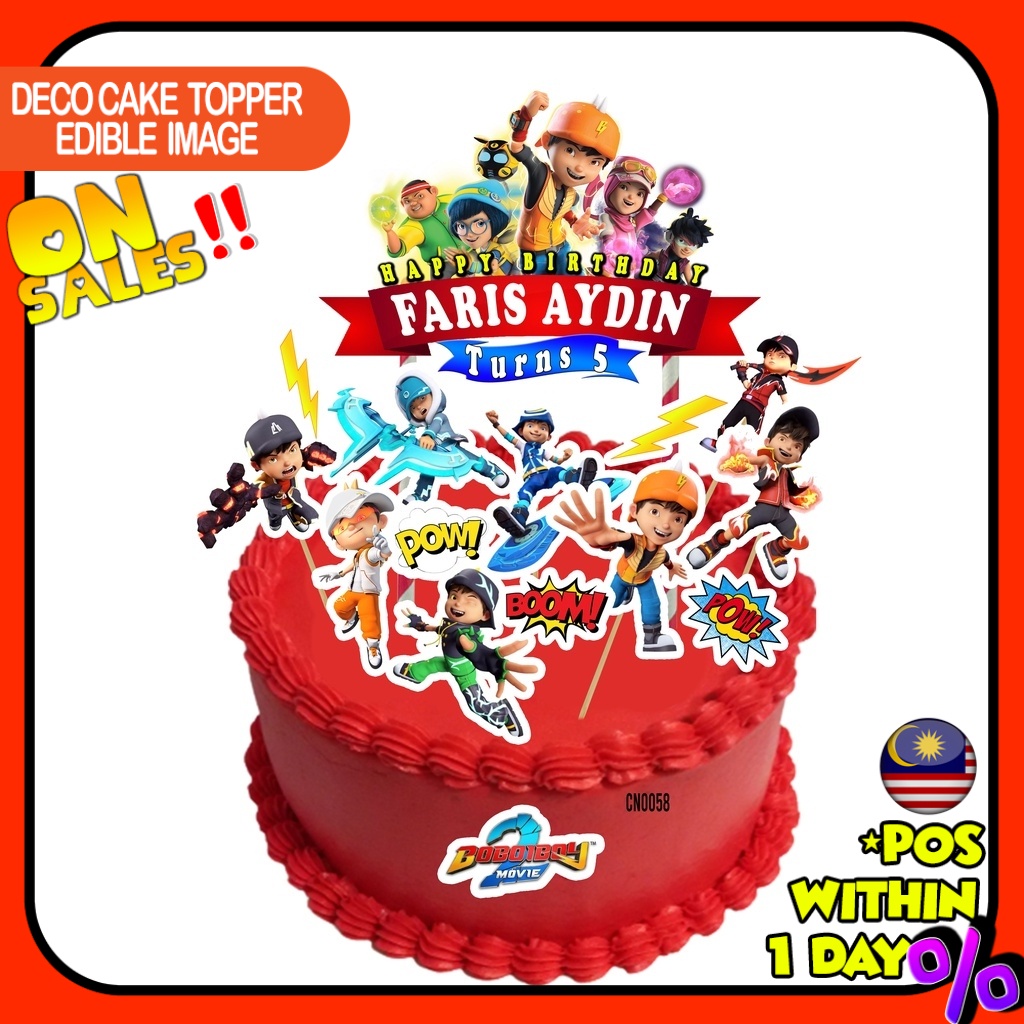 [CUSTOM NAME] Happy Birthday Cake Topper Boboiboy Decoration Set Party ...