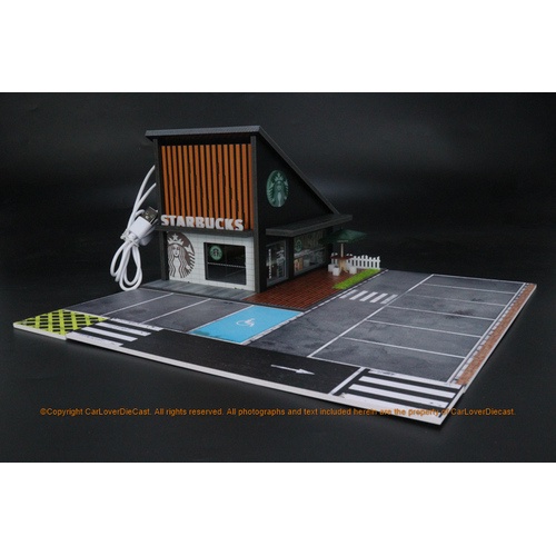 G FANSMODELS 1/64 Garage Scene Model With Light Starbucks Building