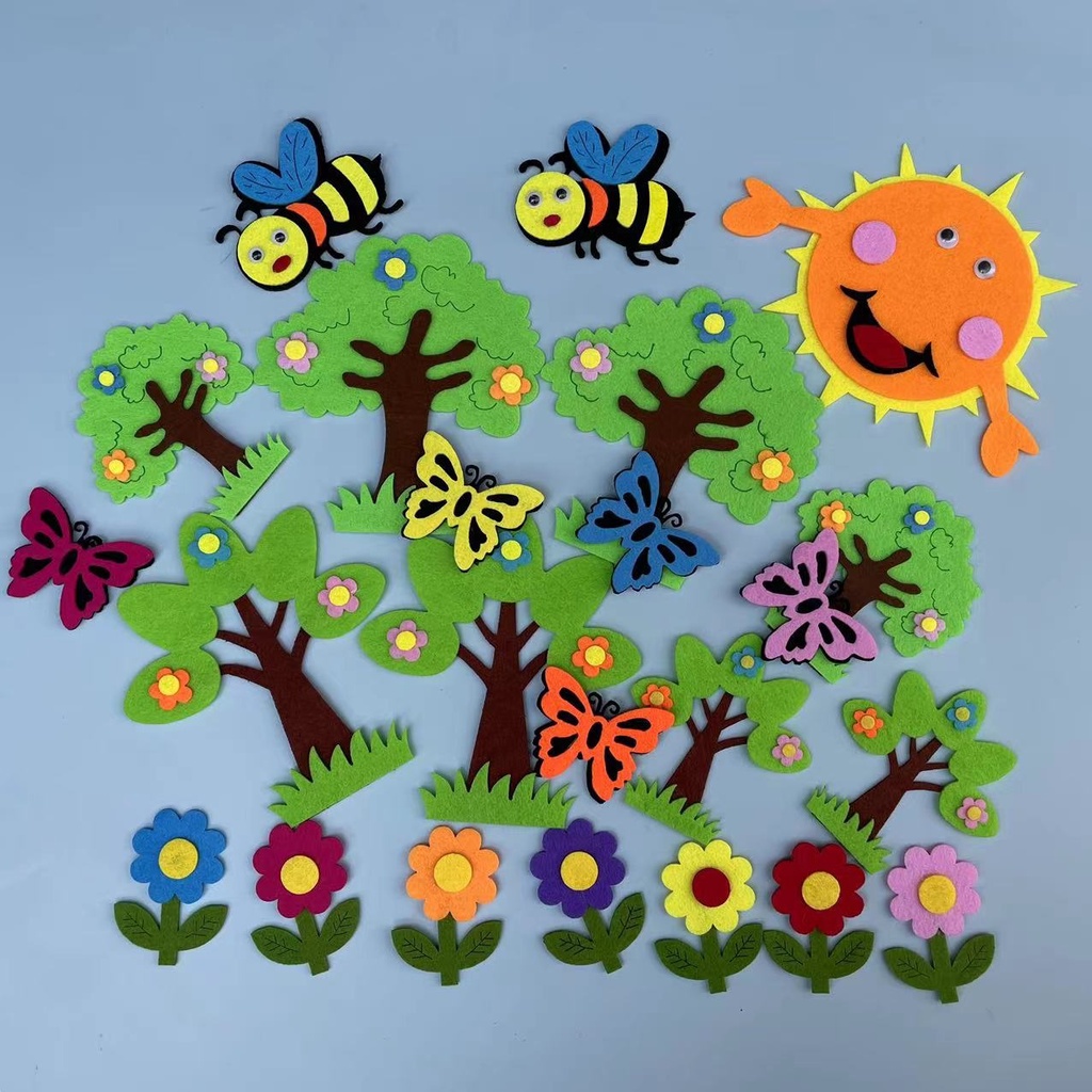 Felt tree&fences Craft 3D Wall Decor Kindergarten Layout Kartun Hiasan ...