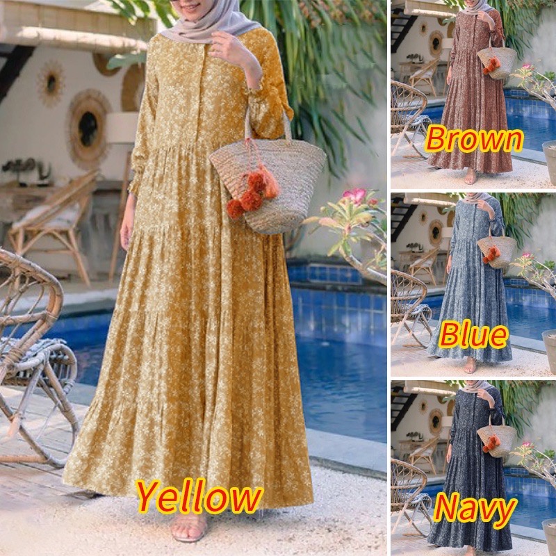 💥Clearance💥Korean Women Long Sleeve Floral Printed Dress Muslimah