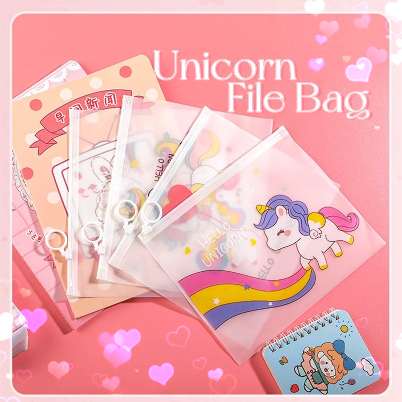 Transparent Matte Unicorn Ring Zipper Bag Cute Pencil Case File Bag
