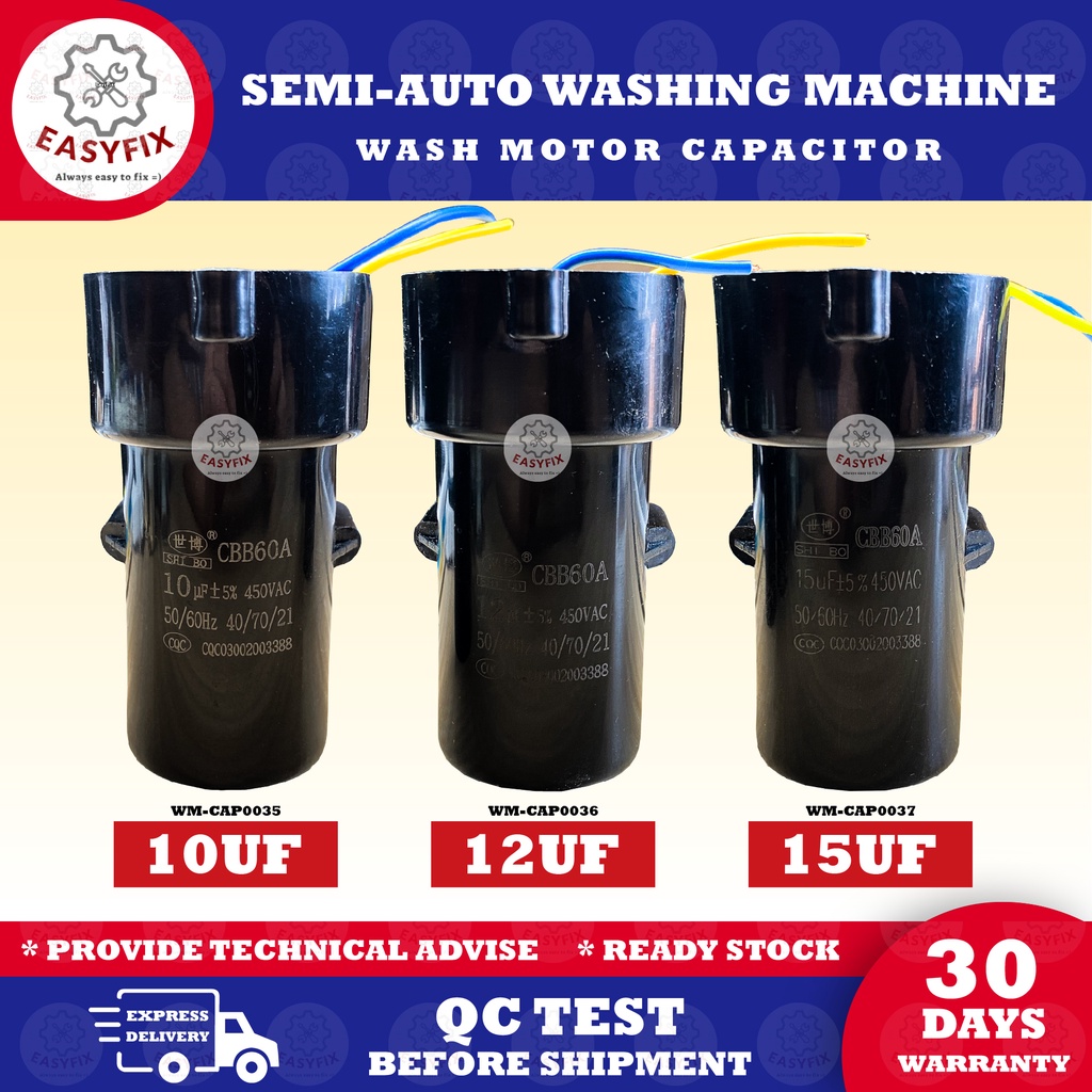 10uf / 12uf / 15uf WASH CAPACITOR SEMIAUTO Washing Machine Capacitor