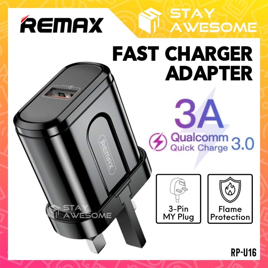 REMAX Charger Adapter Fast Charging Adapter Charger Android USB 3A Fast ...