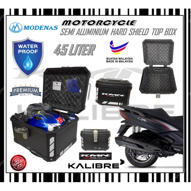 MODENAS SEMI ALUMINIUM WATERPPROOF TOP BOX 45LITER MOTORCYCLE HARD ...