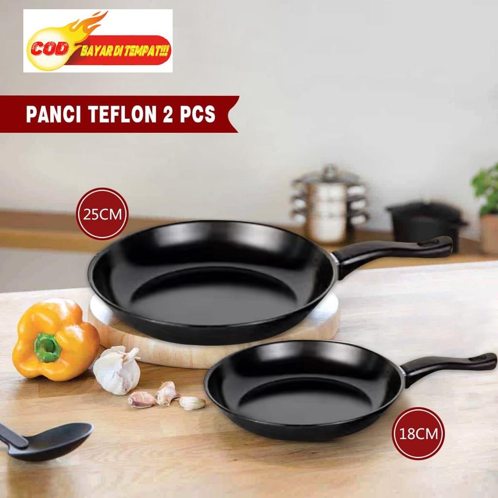 HITAM Lm 958 - Frypan Set 2 In 1 Black Teflon Non-Stick Frying Pan 18 ...