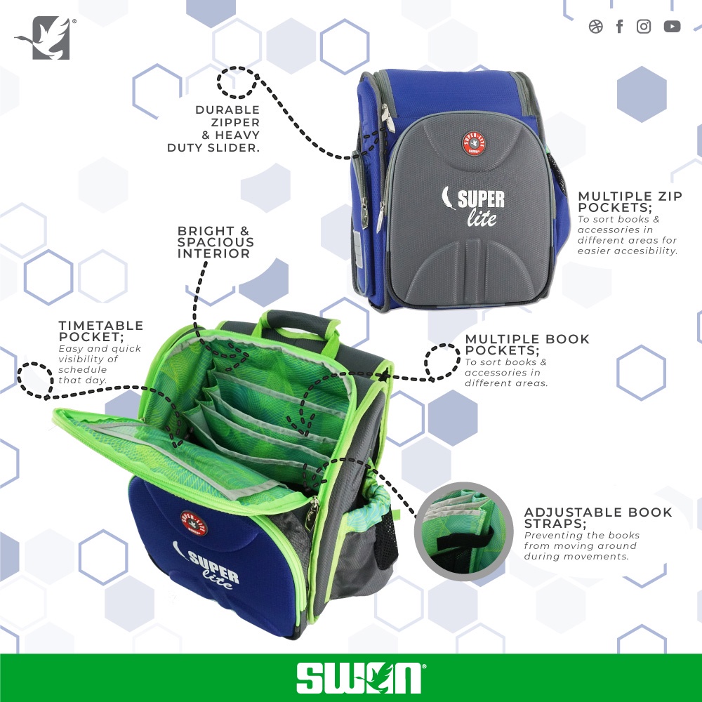 Swan School Bag Super Lite Spinal Protection Back Support Shopee Malaysia