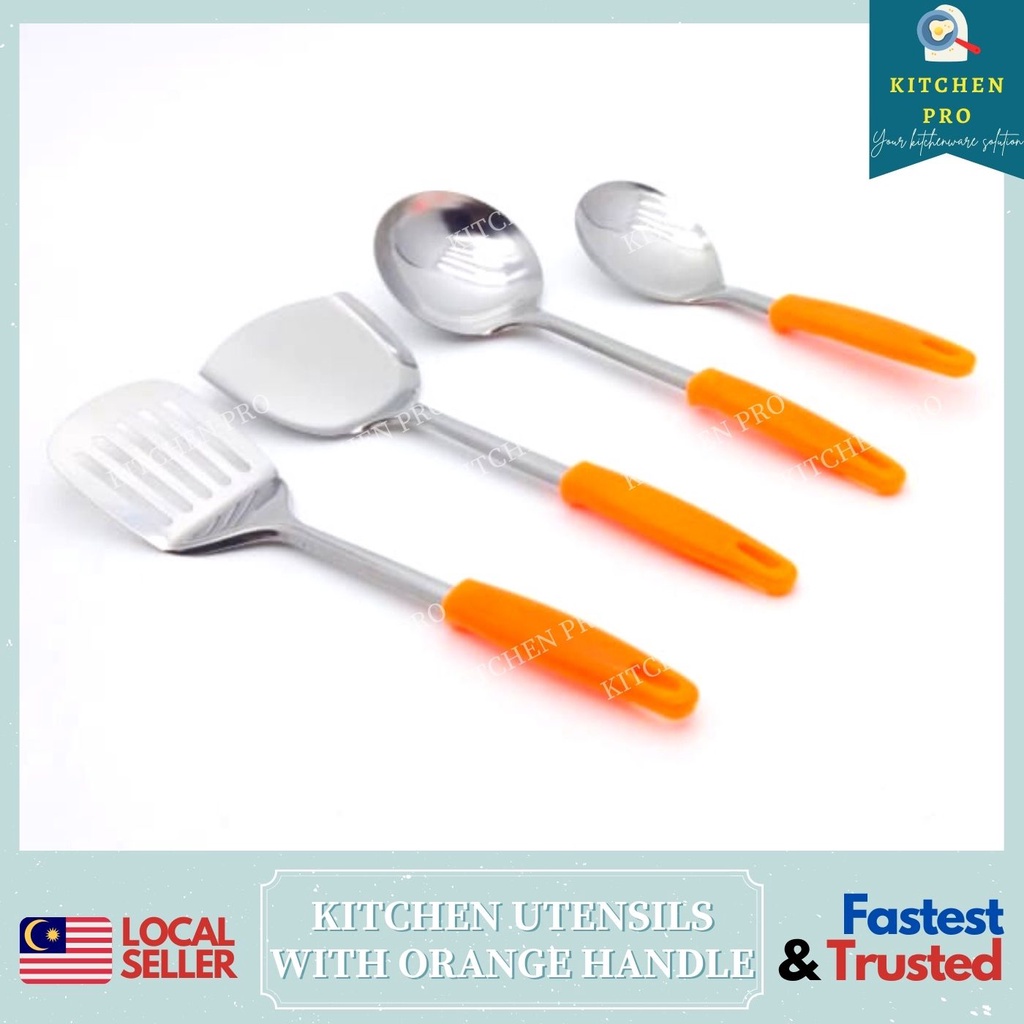 𝐊𝐈𝐓𝐂𝐇𝐄𝐍 𝐏𝐑𝐎 Stainless Steel Orange Kitchen Utensils / Cookware With