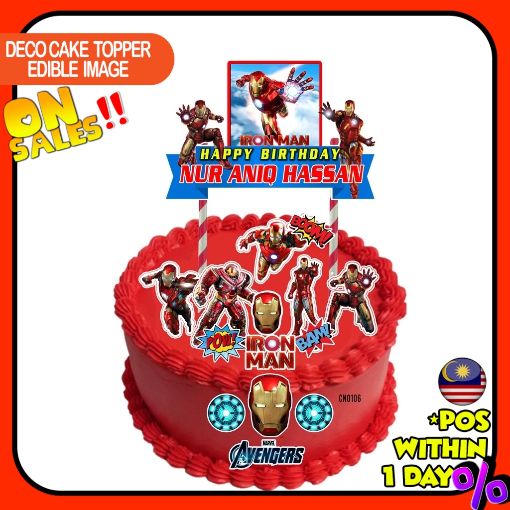 [CUSTOM NAME] Happy Birthday Cake Topper Ironman Superhero Decoration ...