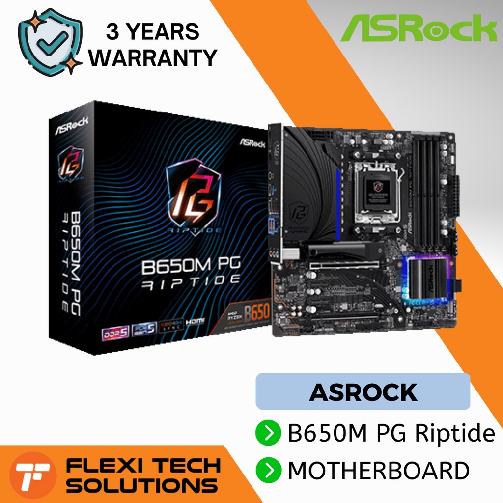 Flexi Tech ASROCK B650M PG Riptide AMD Socket AM5 DDR5 MATX Motherboard ...