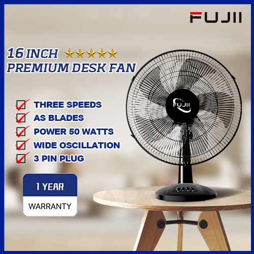 FUJII High Performance Table/Desk Fan/Kipas Meja with 5 Blades, 3 Speed
