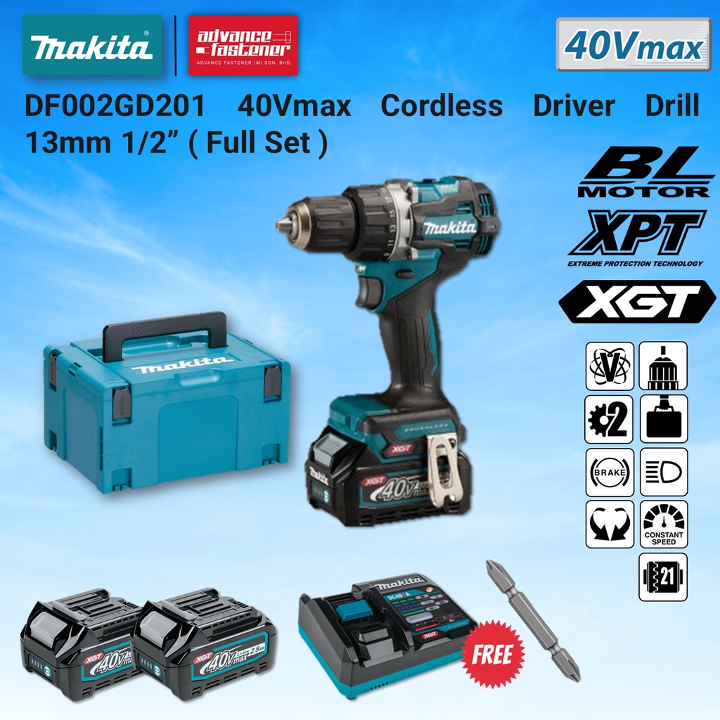 MAKITA DF002GD201 / DF002GA201 / DF002GZ 40Vmax Cordless Driver Drill ...