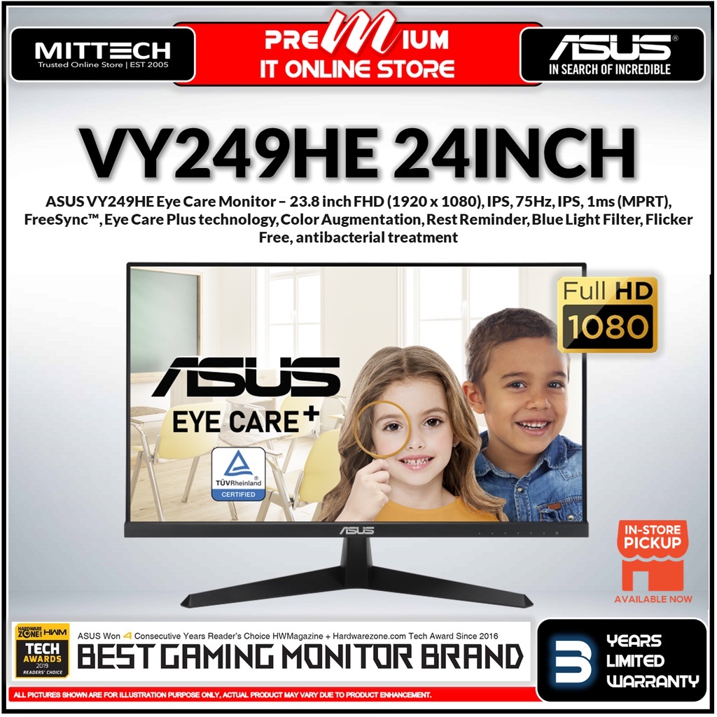 Asus Vy249he Eye Care Monitor 238 Inch Fhd 1920 X 1080 Ips 75hz Ips 1ms Mprt 4205