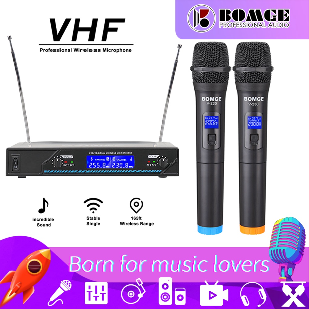 BOMGE VHF Frequencies 2 Handheld Dynamic Capsule 2 channels Wireless