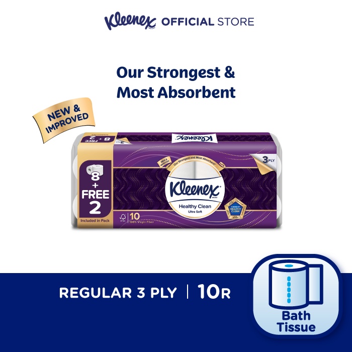Kleenex Bath Tissue Toilet Tissue Paper Clean Care Regular 3 Ply (190