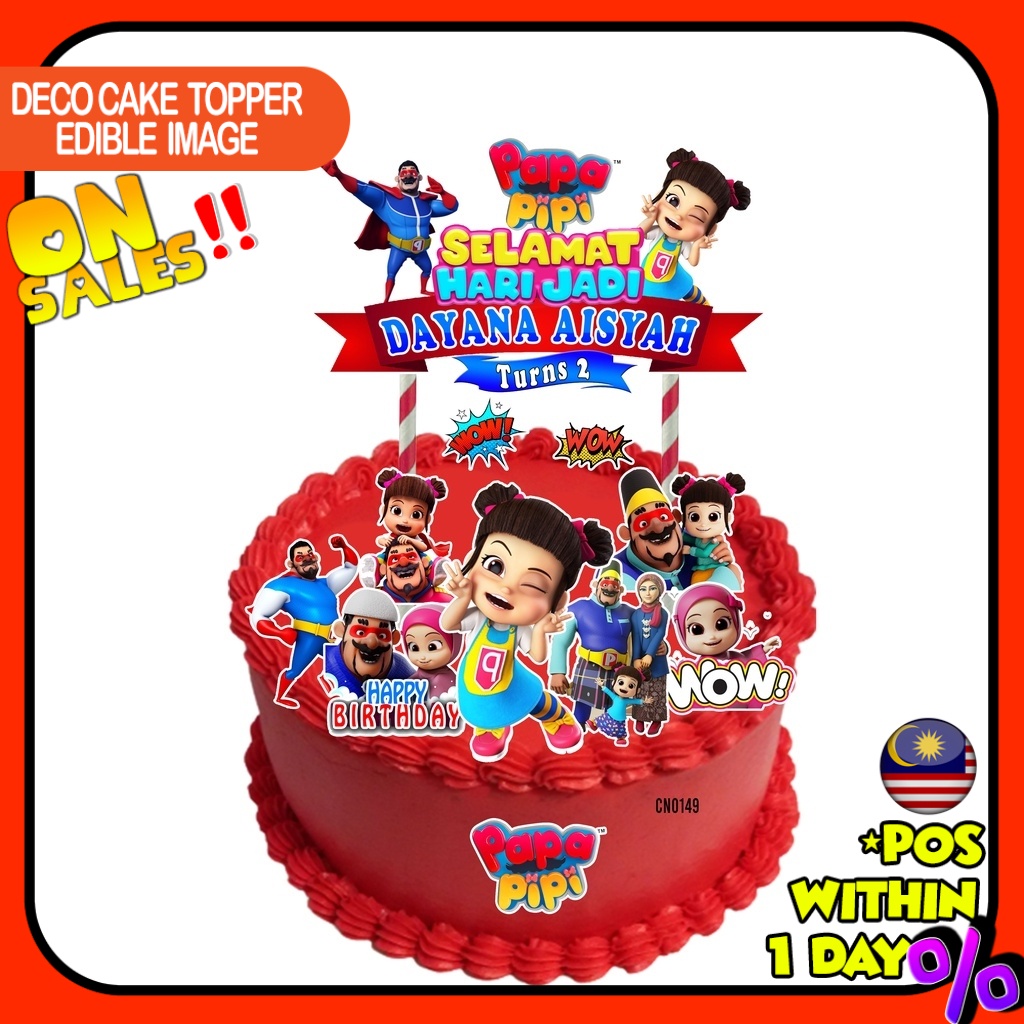 [CUSTOM NAME Happy Birthday Cake Topper Boboiboy Papa Pipi Decoration ...