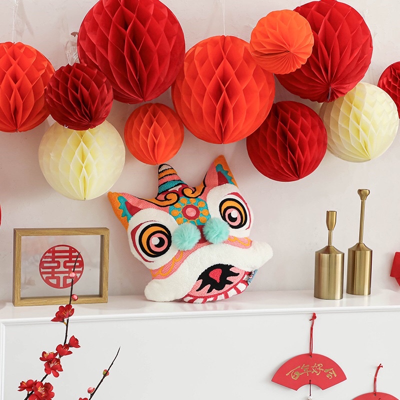 Chinese New Year Round Hanging Paper Lantern Honeycomb Flowers Balls ...