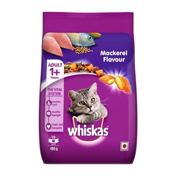 WHISKAS DRY CAT FOOD JUNIOR 212/ADULT 1+ MACKEREL FLAVOUR 450G480G