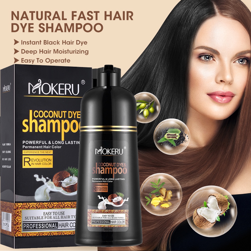 Mokeru 500ml Natural Coconut Oil Essence Black Hair Dye Shampoo Hair