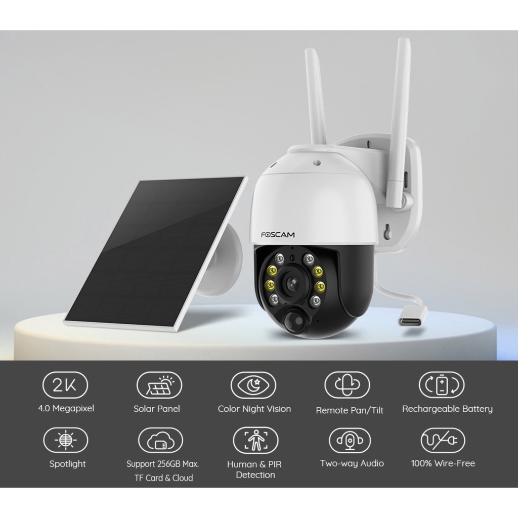 Foscam B4 Solar Powered Wireless 2K QHD IP Camera Colour Night Vision  AI Human Detection Way Audio Waterproof