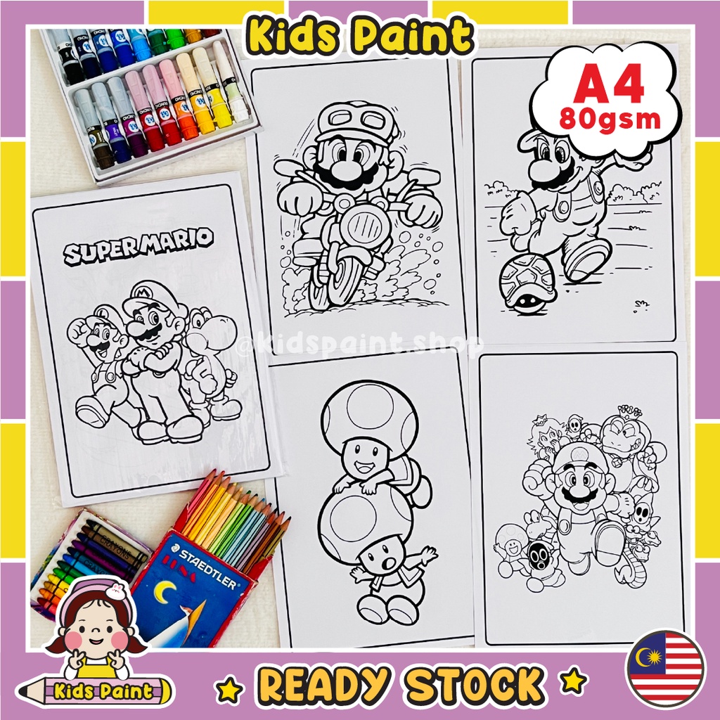 [KidsPaint] Super Mario 50 Sheets Kids Coloring Paper (A4 Print Out