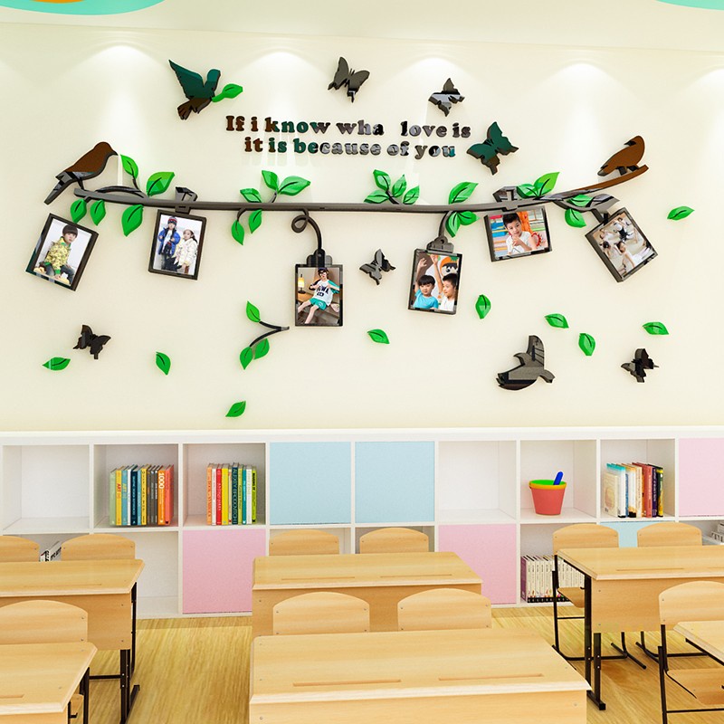 Green leaf photo frame wall stickers acrylic 3D wall stickers self