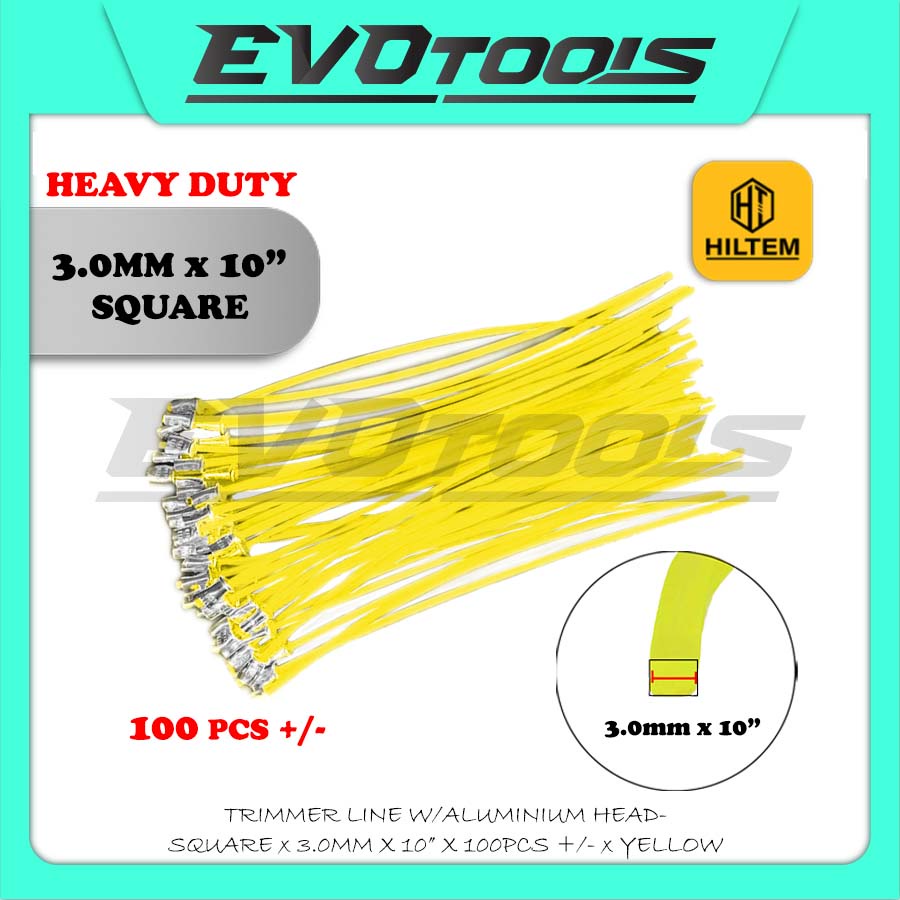 TRIMMER LINE W/ALUMINIUM HEAD- SQUARE X 3.0MM X 10” +/- 100PCS/NYLON ...